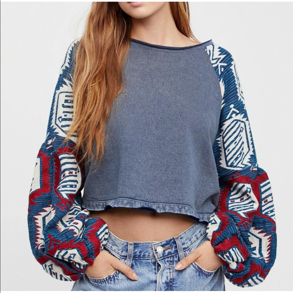 Free People Gone Global Crop Tribal Sweatshirt Top